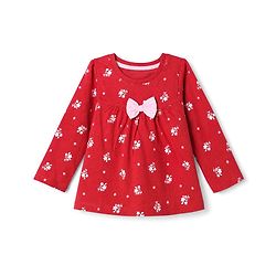 Babyhug 100% Cotton Knit Full Sleeves Co-Ords Top & Pyjama Night Suit with Floral Print & Bow Applique - Red