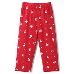 Babyhug 100% Cotton Knit Full Sleeves Co-Ords Top & Pyjama Night Suit with Floral Print & Bow Applique - Red