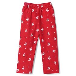 Babyhug 100% Cotton Knit Full Sleeves Co-Ords Top & Pyjama Night Suit with Floral Print & Bow Applique - Red