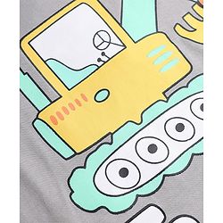 Babyhug 100% Cotton Knit Full Sleeves T-Shirt & Pyjama Night Suit with Construction Vehicle Print - Grey