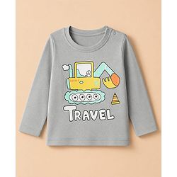 Babyhug 100% Cotton Knit Full Sleeves T-Shirt & Pyjama Night Suit with Construction Vehicle Print - Grey
