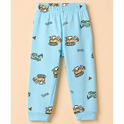 Babyhug 100% Cotton Knit Full Sleeves T-Shirt & Pyjama Night Suit with Construction Vehicle Print - Grey