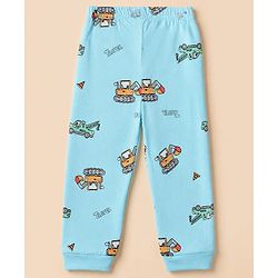 Babyhug 100% Cotton Knit Full Sleeves T-Shirt & Pyjama Night Suit with Construction Vehicle Print - Grey