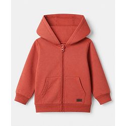 Babyhug Heavy Gauge Fleece Knit Hooded Sweat Jacket with Full Sleeves - Rust Orange
