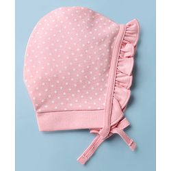 Babyhug 100% Cotton Interlock Knit Baby Caps With Cherry Print In Pink - Diameter 13.5 cm