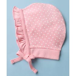 Babyhug 100% Cotton Interlock Knit Baby Caps With Cherry Print In Pink - Diameter 13.5 cm