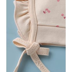 Babyhug 100% Cotton Interlock Knit Baby Caps With Cherry Print In Pink - Diameter 13.5 cm