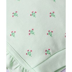 Babyhug 100% Cotton Interlock Knit Baby Caps with Polka Dots & Floral Print in Pink & Green Pack of 2 - Diameter 9 cm