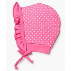 Babyhug 100% Cotton Interlock Knit Baby Caps with Polka Dots & Floral Print in Pink & Green Pack of 2 - Diameter 9 cm