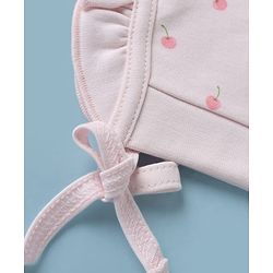 Babyhug 100% Cotton Interlock Knit Baby Caps With Apple Print In Pink - Diameter 13 cm