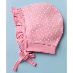 Babyhug 100% Cotton Interlock Knit Baby Caps With Apple Print In Pink - Diameter 13 cm