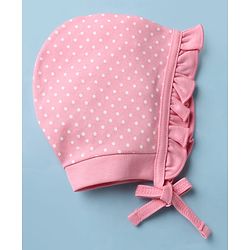 Babyhug 100% Cotton Interlock Knit Baby Caps With Apple Print In Pink - Diameter 13 cm