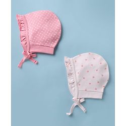 Babyhug 100% Cotton Interlock Knit Baby Caps With Apple Print In Pink - Diameter 13 cm