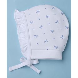 Babyhug 100% Cotton Interlock Knit Polka Dots & Floral Printed Cap Pack of 2 White - Diameter 7.5 cm