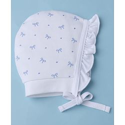 Babyhug 100% Cotton Interlock Knit Polka Dots & Floral Printed Cap Pack of 2 White - Diameter 7.5 cm