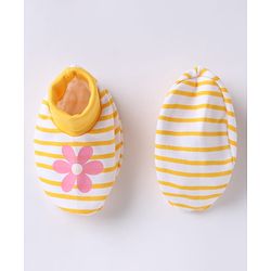 Babyhug 100% Cotton Interlock Knit Mittens & Booties With Floral Print - Yellow Pink