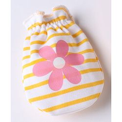 Babyhug 100% Cotton Interlock Knit Mittens & Booties With Floral Print - Yellow Pink