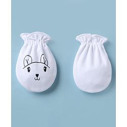 Babyhug 100% Cotton Interlock Knit Mittens & Booties with Bunny Print - Off White