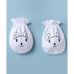 Babyhug 100% Cotton Interlock Knit Mittens & Booties with Bunny Print - Off White