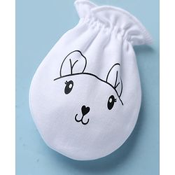 Babyhug 100% Cotton Interlock Knit Mittens & Booties with Bunny Print - Off White