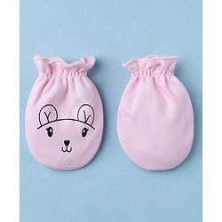 Babyhug 100% Cotton Interlock Knit Mittens & Booties With Animal Print - Pink
