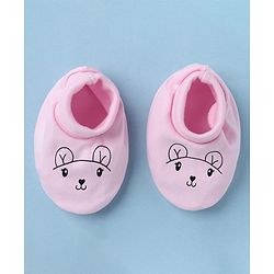 Babyhug 100% Cotton Interlock Knit Mittens & Booties With Animal Print - Pink