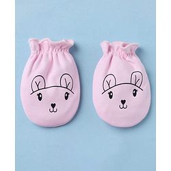 Babyhug 100% Cotton Interlock Knit Mittens & Booties With Animal Print - Pink