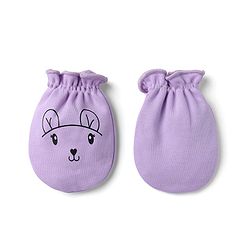 Babyhug 100% Cotton Interlock Knit Mittens & Booties With Animal Print - Lavender