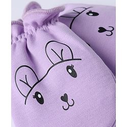Babyhug 100% Cotton Interlock Knit Mittens & Booties With Animal Print - Lavender