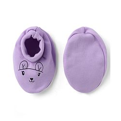 Babyhug 100% Cotton Interlock Knit Mittens & Booties With Animal Print - Lavender