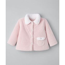 Babyhug Heavy Gauge Warm Fleece Fur Knit Jacket with Full Sleeves & Front Pocket in Light Pink