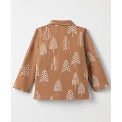 Babyhug 100% Cotton Knit Full Sleeves Co-Ords Shirt & Pyjama Night Suit with Tropical Print - Brown