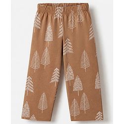 Babyhug 100% Cotton Knit Full Sleeves Co-Ords Shirt & Pyjama Night Suit with Tropical Print - Brown