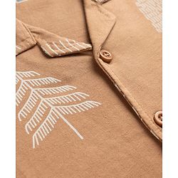 Babyhug 100% Cotton Knit Full Sleeves Co-Ords Shirt & Pyjama Night Suit with Tropical Print - Brown