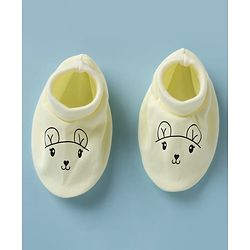 Babyhug 100% Cotton Interlock Knit Mittens & Booties with Bunny Print - Yellow