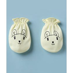 Babyhug 100% Cotton Interlock Knit Mittens & Booties with Bunny Print - Yellow