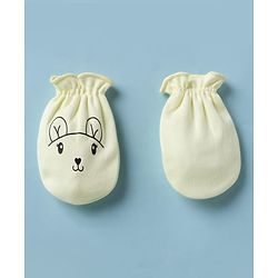 Babyhug 100% Cotton Interlock Knit Mittens & Booties with Bunny Print - Yellow