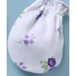 Babyhug 100% Cotton Interlock Knit Mittens & Booties with Floral Print - Lilac