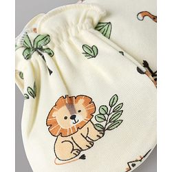 Babyhug 100% Cotton Interlock Knit Mittens & Booties With Animal Print - White