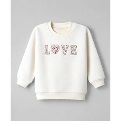 Babyhug Heavy Gauge Terry Knit Sweatshirt With Full Sleeves & Love Applique - Off White
