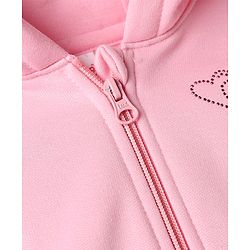 Babyhug Cotton Blend Heavy Gauge Warm Fleece Knit Sweatshirt with Full Sleeves, Front Zipper and Hearts Sequins - Light Pink