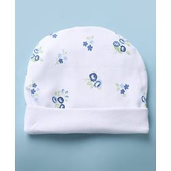 Babyhug 100% Cotton Interlock Knit Cap, Mittens & Booties with Floral Print White - Diameter 15 cm