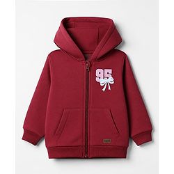 Babyhug Cotton Warm Fleece Blend Knit Sweatshirts with Full Sleeves and 95 Print - Dark Red
