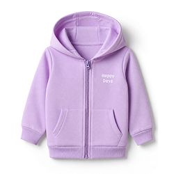 Babyhug Cotton Blend Heavy Gauge Warm Fleece Knit Sweatshirt with Full Sleeves and Happy Days Print - Lavender