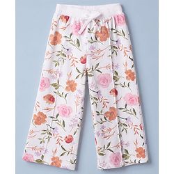Babyhug 100% Cotton Terry Knit Full Sleeves Hooded Top & Pants Co-Ords Set With Floral Print - Cream