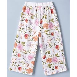 Babyhug 100% Cotton Terry Knit Full Sleeves Hooded Top & Pants Co-Ords Set With Floral Print - Cream