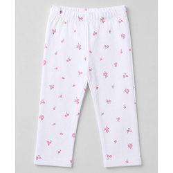 Babyhug 100% Cotton Single Jersey Knit Top and Legging with Full Sleeves and Bow Applique and Floral Print - Pink