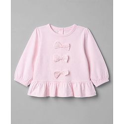 Babyhug 100% Cotton Single Jersey Knit Top and Legging with Full Sleeves and Bow Applique and Floral Print - Pink