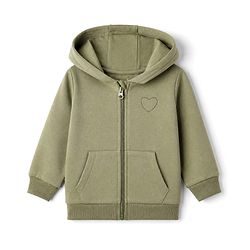 Babyhug Cotton Fleece Knit Sweatshirt with Full Sleeves and Heart Embroidery in Olive Green
