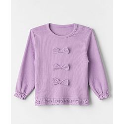 Babyhug 100% Cotton Rib Knit Full Sleeves Top and Leggings with Bow Applique - Lavender